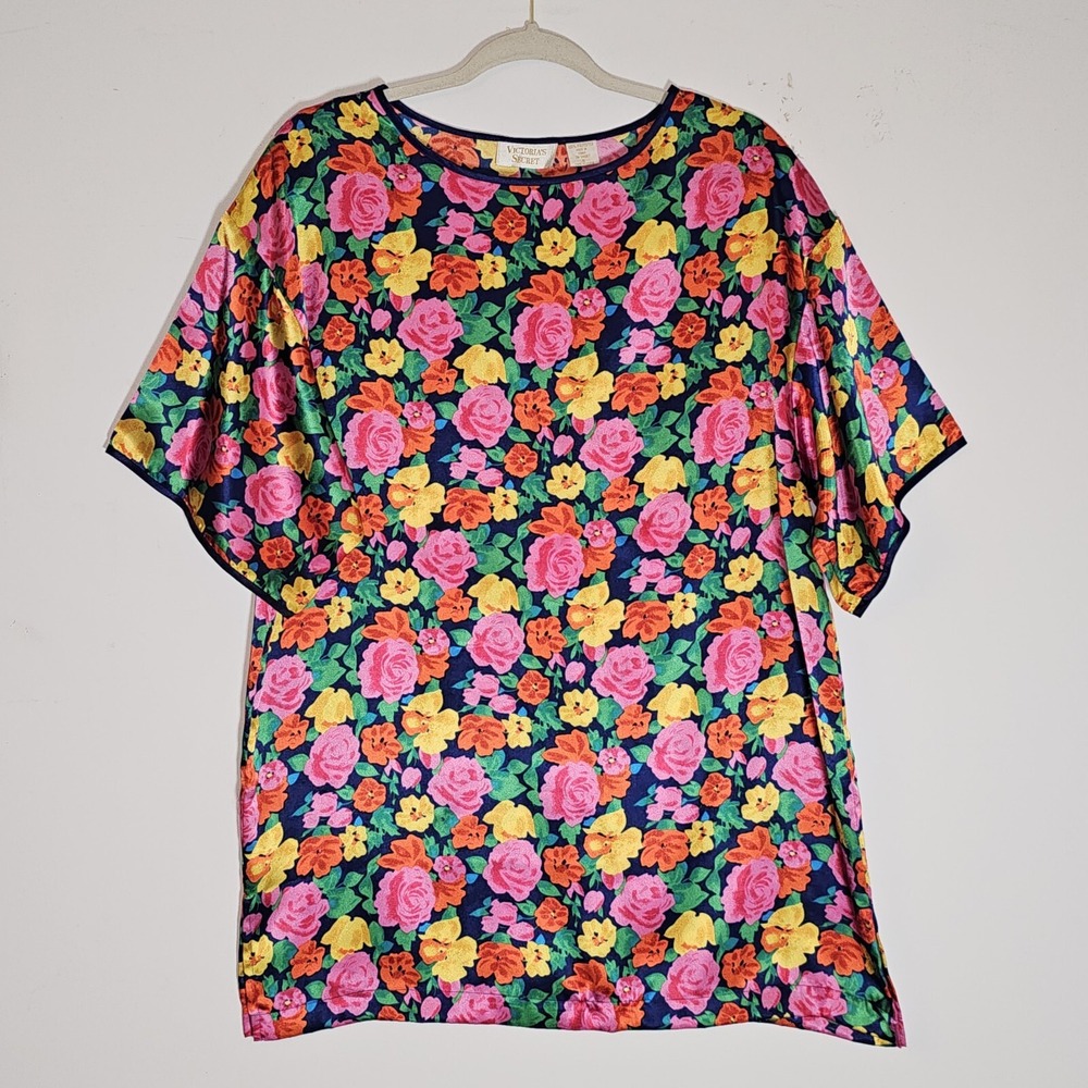 Vintage Victorias Secret Nightgown Womens Small Pink Floral Bright Sleep Shirt S